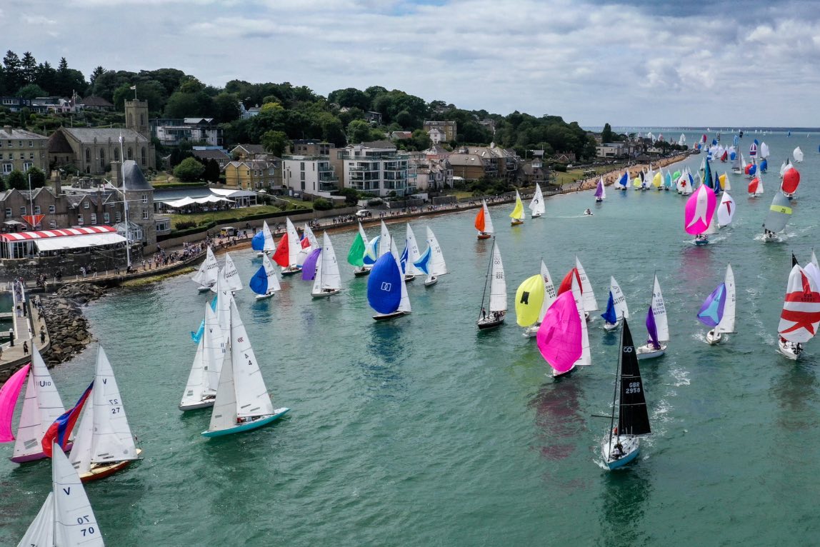 The fleet finishing under spinnakers at the Squadron. Photo Paul Wyeth/pwpictures.com